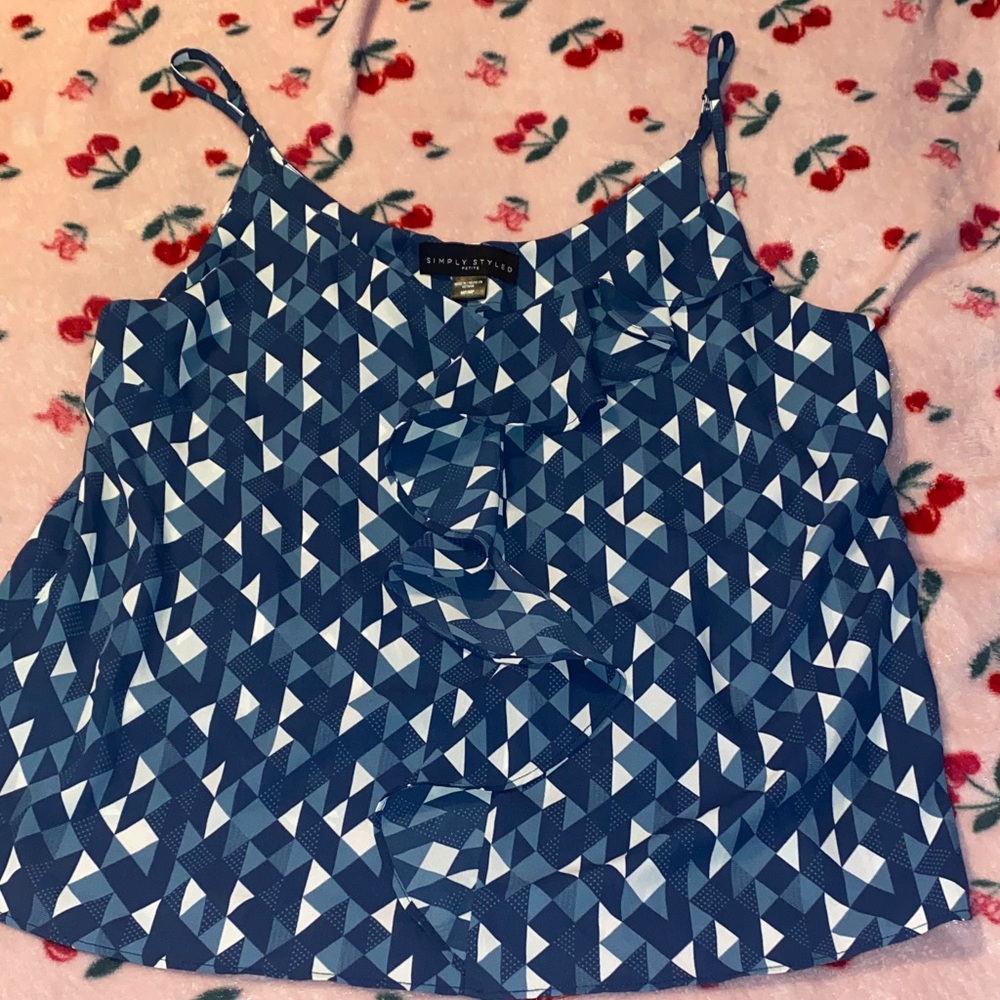 Simply Styled Blue Geometric Ruffle Cami